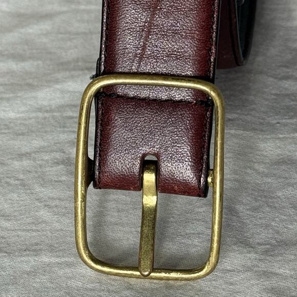 Vintage Men’s Leather Belt Solid Brass Buckle Brown 40 Unbranded Classic 90s - Picture 2 of 9